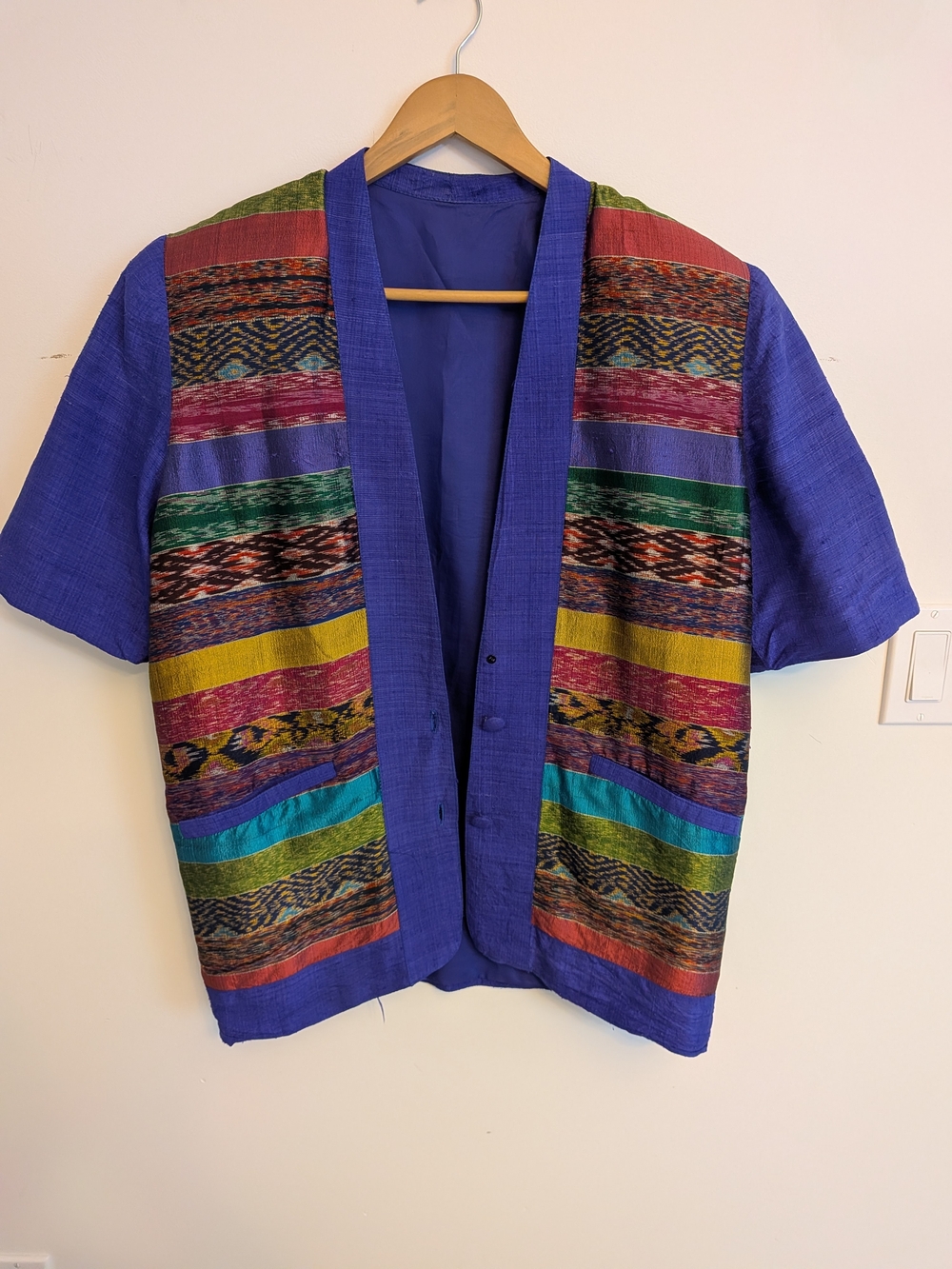 Vintage Silk Multicolor Jacket With Large Shoulder Pads